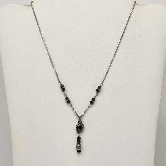 Red Crystal Silver Tone Metal Bead Y Drop Chain Necklace Artisan Handmade - Picture 1 of 5